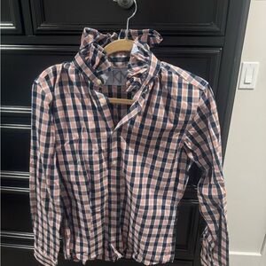 Elegant Plaid Ruffle Collar Button Down Shirt
